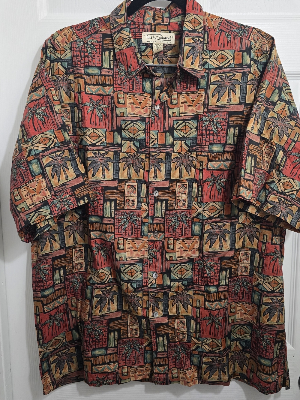 Tori Richard Cotton Palm Tree Button‎ Up Short Sleeve Shirt Men's XL Made In USA